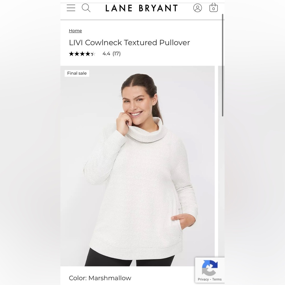 White/cream colored Lane Bryant Cowlneck Pullover